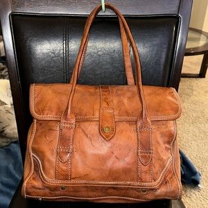 FRYE Distressed leather Campus satchel saddle